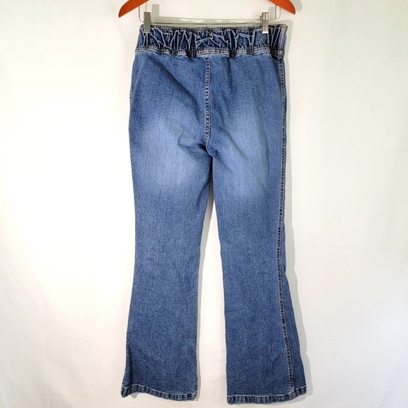 VTG Motherhood Women's High-Rise Flare Jeans Size M Elastic Waist Medium Wash - Picture 2 of 9